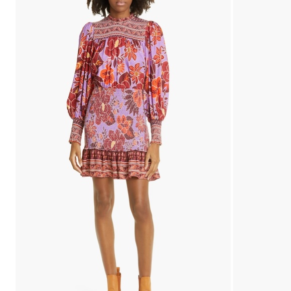 FARM Rio Dresses & Skirts - NWT $245 FARM Rio Sweet Floral Long Sleeve Minidress, SWEET FLORAL LILAC!